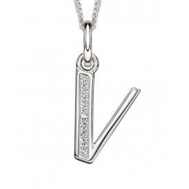 Sterling Silver Letter V Necklace P4744C