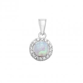 Sterling Silver Opal and Zirconia Pendant SP261B