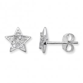 Sterling Silver Star Cubic Zirconia Earrings SE646A