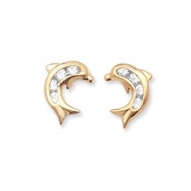 CZ Dolphin Stud Earrings GER312B
