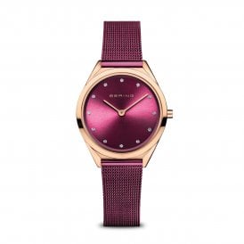 Bering Ultra Slim Purple Polished Rose Gold Watch 17031-969