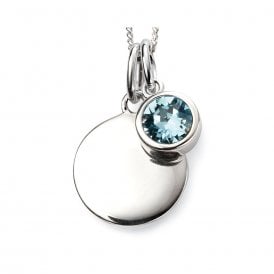 Beginnings March Birthstone Engravable Disc Necklace P4592