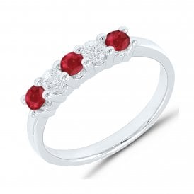 9ct White Gold Diamond & Ruby Eternity Ring