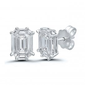 18ct White Gold Emerald Cut Diamond Earrings