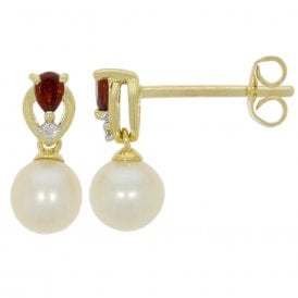 Freshwater Pearl Diamond & Garnet Earrings
