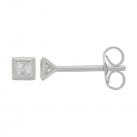 9CT White Gold Diamond Princess Studs