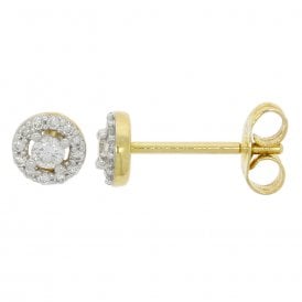 9CT Gold Diamond Halo Earrings