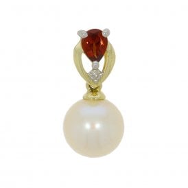 Freshwater Pearl, Garnet & Diamond Pendant