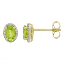 Oval Peridot & Diamond Stud Earrings