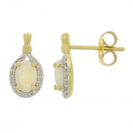 Oval Opal & Diamond Stud Earrings