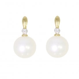 Freshwater Pearl & Diamond Stud Earrings