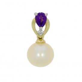 Freshwater Pearl, Amethyst and Diamond Pendant