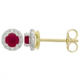 Round Ruby & Diamond Stud Earrings