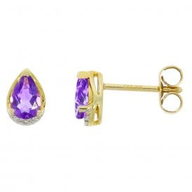 Pear Cut Amethyst & Diamond Stud Earrings