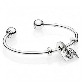 Pandora Ice Crystal Heart Open Bangle B800658