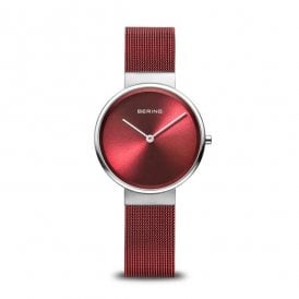 Bering Classic Polished/Brushed Silver and Red Watch 14531-303