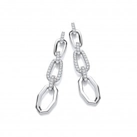 J Jaz Silver Cubic Zirconia Link Drop Earrings JZER165