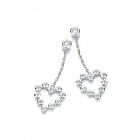 J Jaz Silver Cubic Zirconia Chain Heart Drop Earrings JZER170