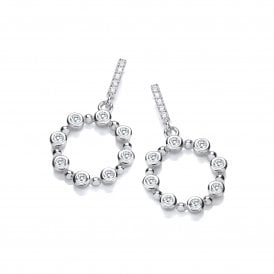 J Jaz Silver CZ Circle Drop Earrings JZER168