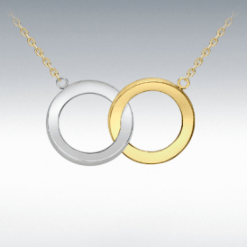 9CT 2-Colour Gold Linked Bevelled Rings Necklace