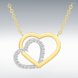 9CT 2 Colour-Gold Two Heart Necklace