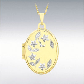 9CT 2 Colour Gold Floral Detail Oval Locket