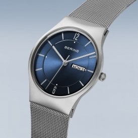 Bering Mens Classic Silver Blue Bracelet Watch 11938-003DD