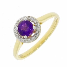 Diamond and Amethyst Gold Cluster Ring