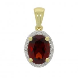 Garnet and Diamonds Oval Pendant