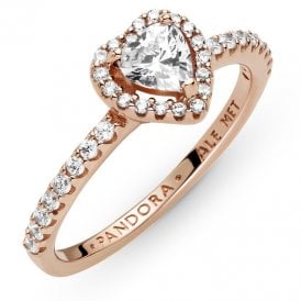 Pandora Rose Sparkling Elevated Heart Ring 188421C02