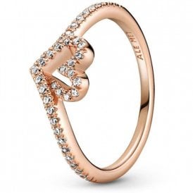 Pandora Rose Sparkling Wishbone Heart Ring 189302C01