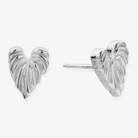 ChloBo Leaf Heart Silver Stud Earrings SEST3240