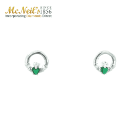 Green Claddagh Sterling Silver Earrings HSE032A