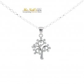 Sterling Silver Family Tree Cubic Zirconia Pendant
