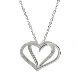 Unique & Co 3D Silver CZ Heart Openwork Necklace - MK-821