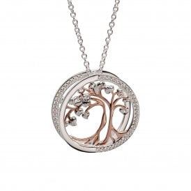 Unique & Co 3D Rose Gold & Silver Tree of Life Necklace MK-781
