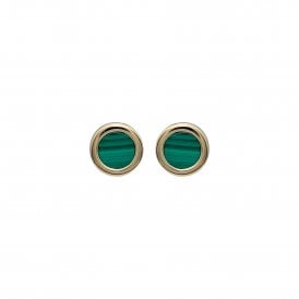 Unique & Co Gold Plated Round Malachite Earrings ME-852