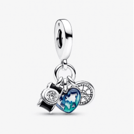 Pandora Camera, Heart & Compass Triple Dangle Charm 792703C01