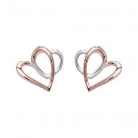 Unique & Co Silver & Rose Double Love-heart Earrings ME-770