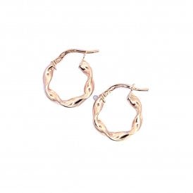 9CT Yellow Gold Twist Tube Creole Round Hoop Earrings