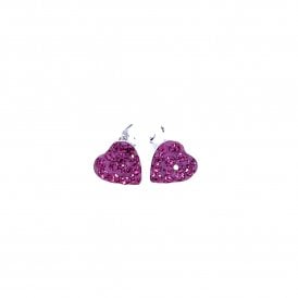 Pink Stone Set Heart Stud Earrings