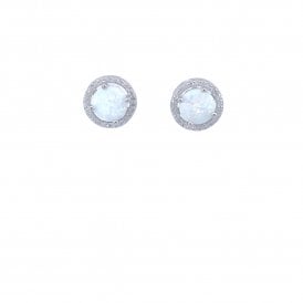Round Opal Halo Stud Earrings