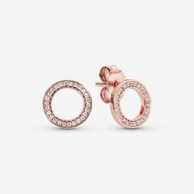 Pandora Rose Gold Sparkling Circle Stud Earrings 280585CZ