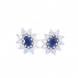 Sapphire & Diamond Cluster Stud Earrings