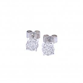 White Gold & Diamond Cluster Stud Earrings