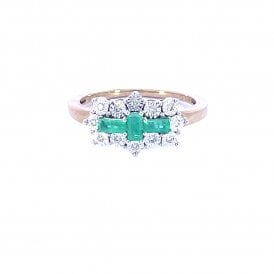 Baguette Cut Emerald & Diamond Cluster Ring