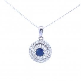 Round Sapphire & Diamond Pendant