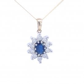 Sapphire & Diamond Oval Cluster Pendant