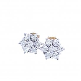 Floral Diamond Cluster Stud Earrings