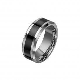 Fred Bennett Black Enamel Stripe Tungsten Ring R3860